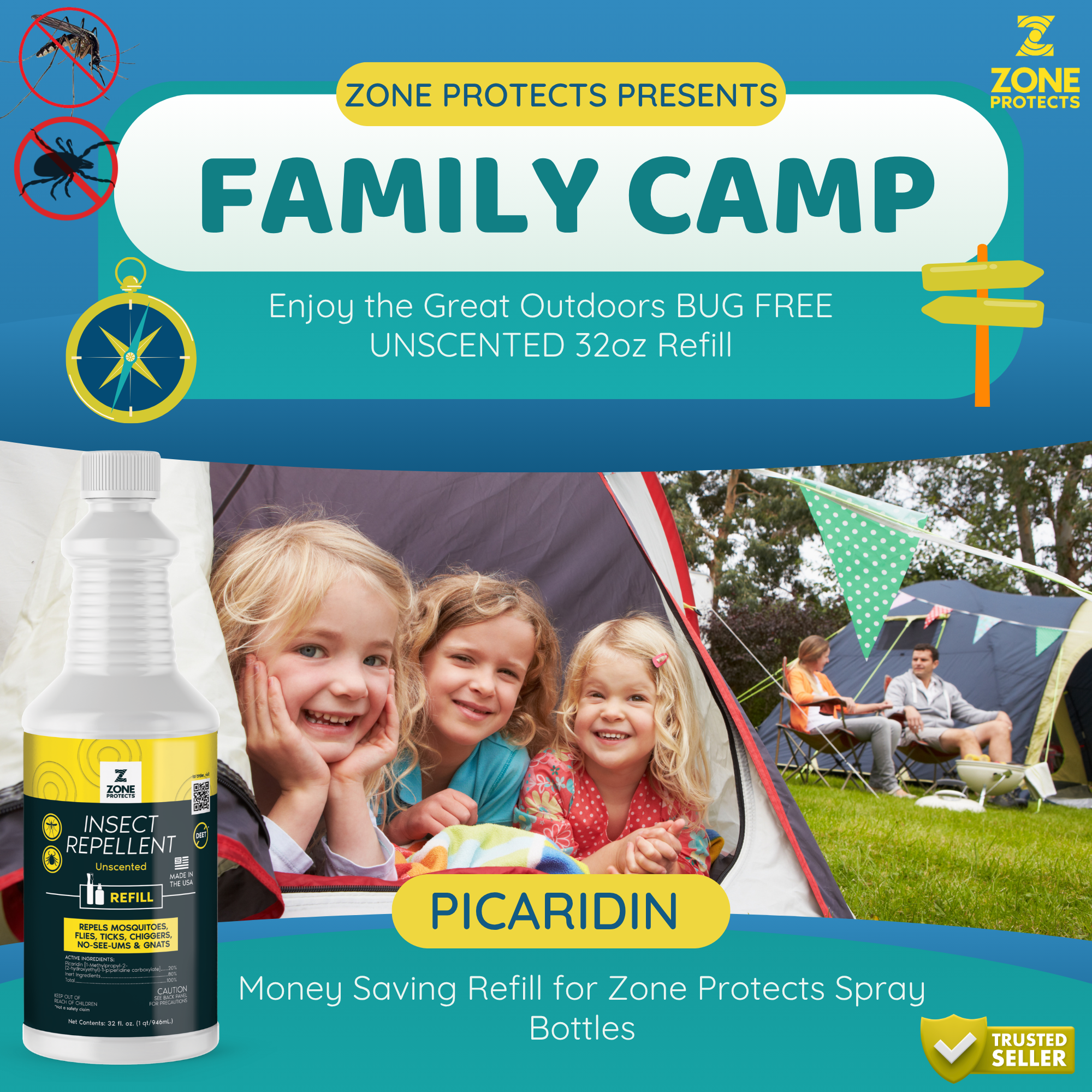 Unscented Picaridin Insect Repellent 32oz Refill