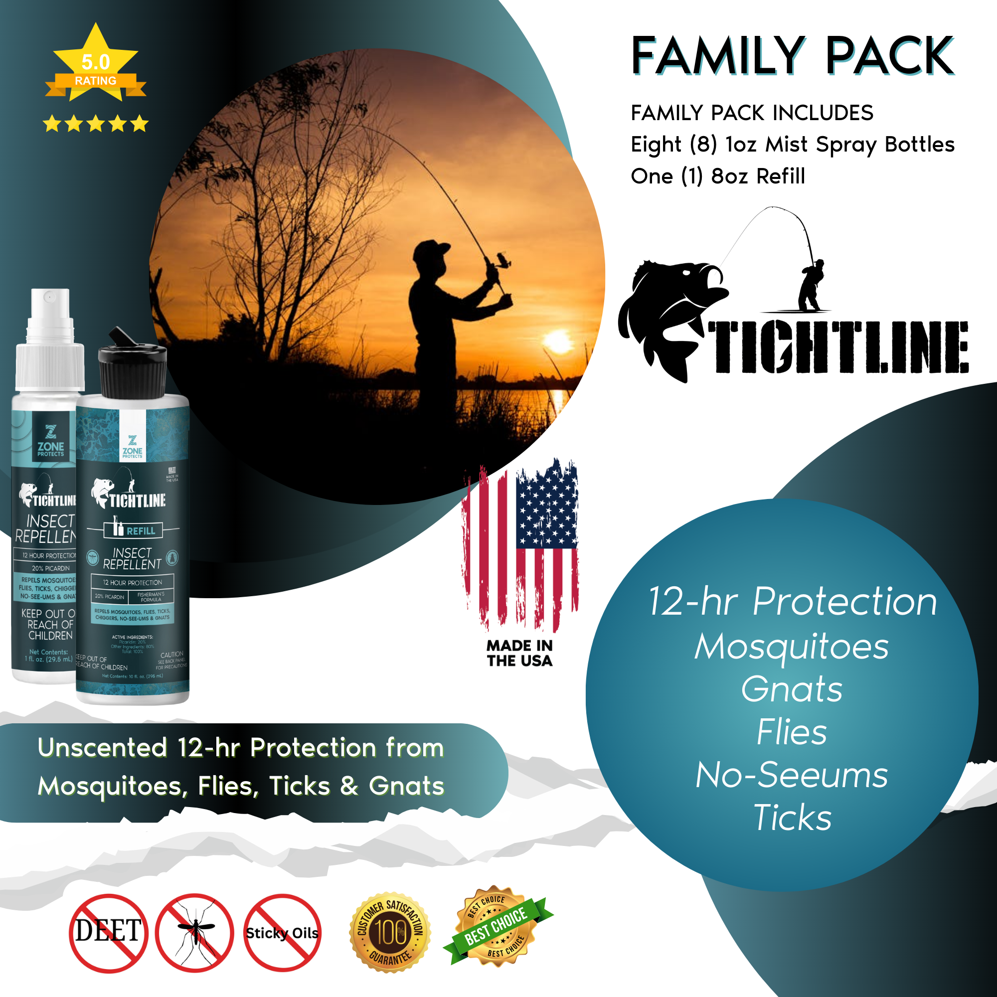 Tightline Picaridin Insect Repellent Spray, 1oz Case + Refill Bundle