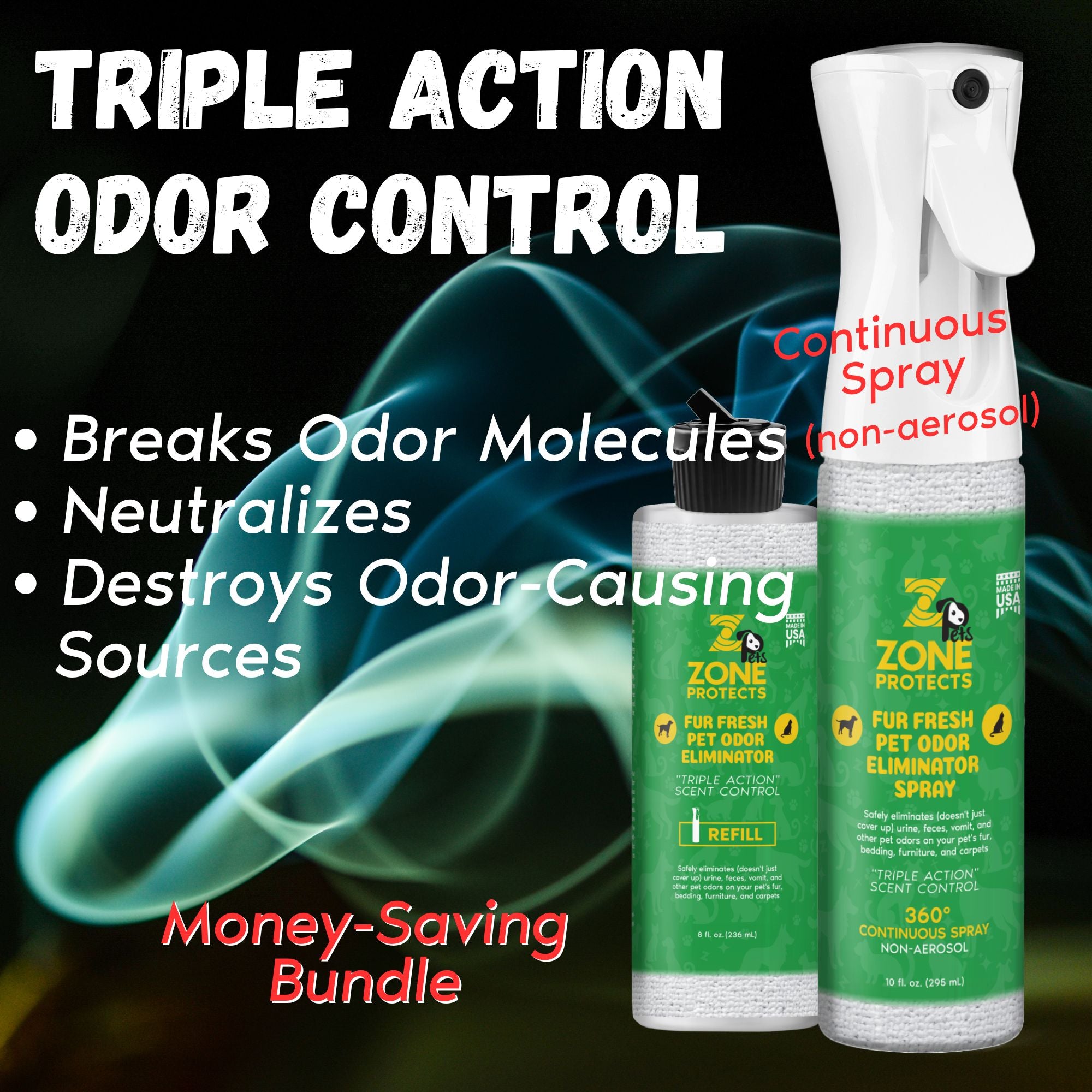Fur-Fresh Pet Odor Eliminator Spray Continuous Spray + Refill Combo