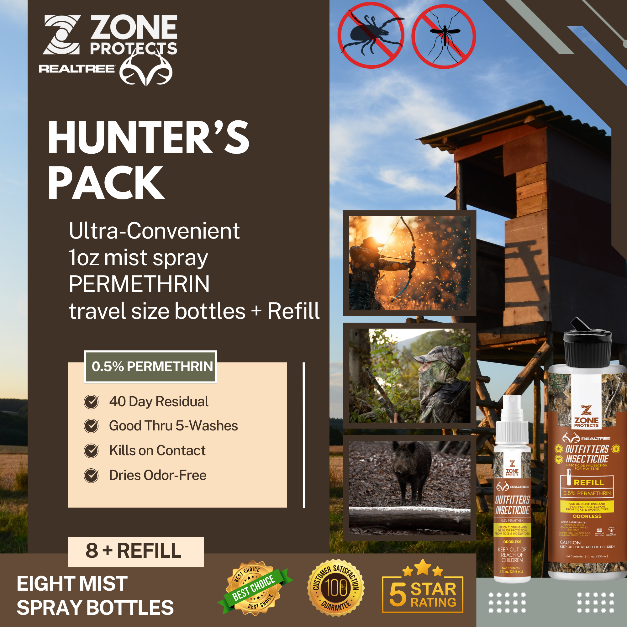 Zone Realtree Outfitters Permethrin 1oz Hunter's Pack of 8 plus Refill