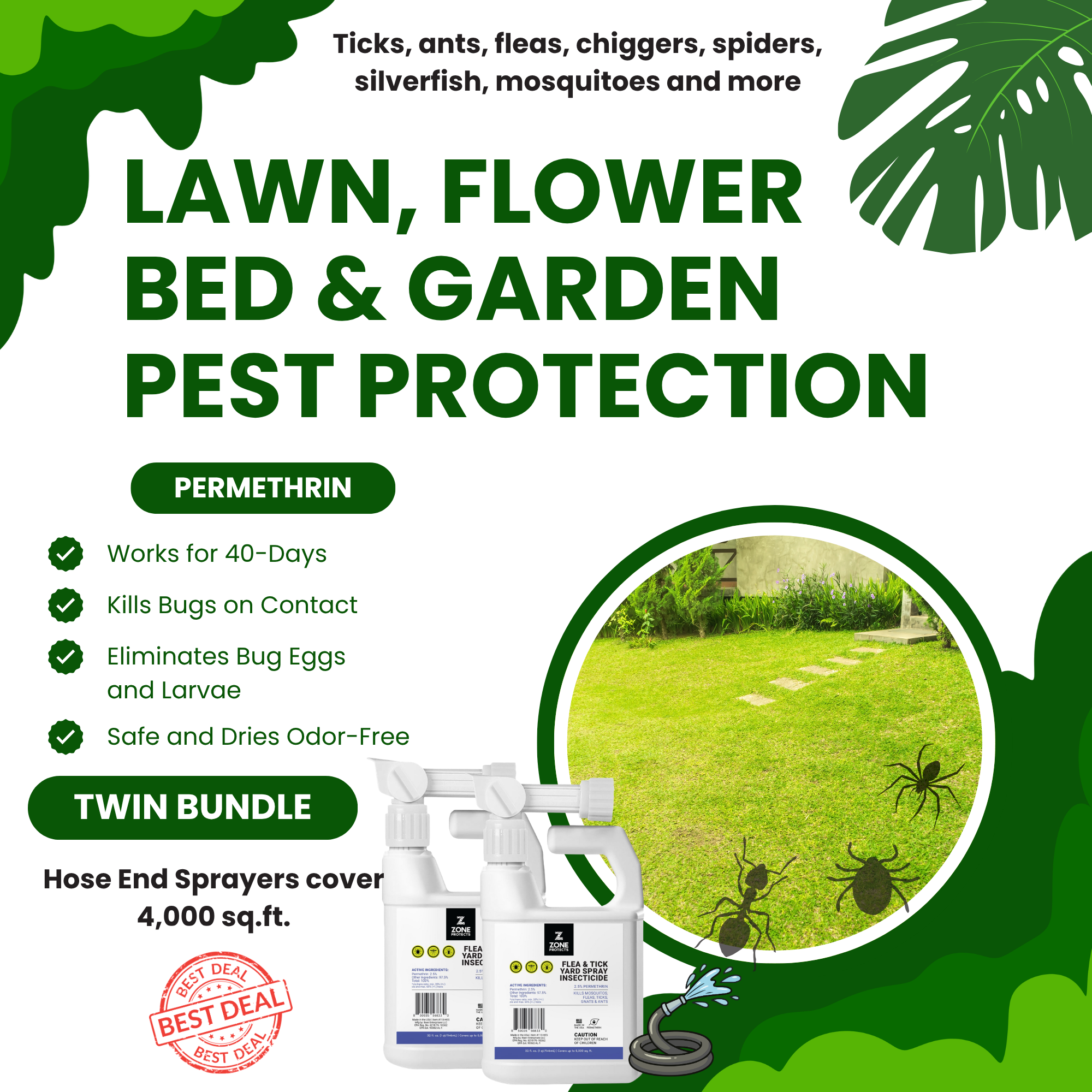 Flea and Tick Yard Spray Insecticide Hose End Sprayer Twin Pack
