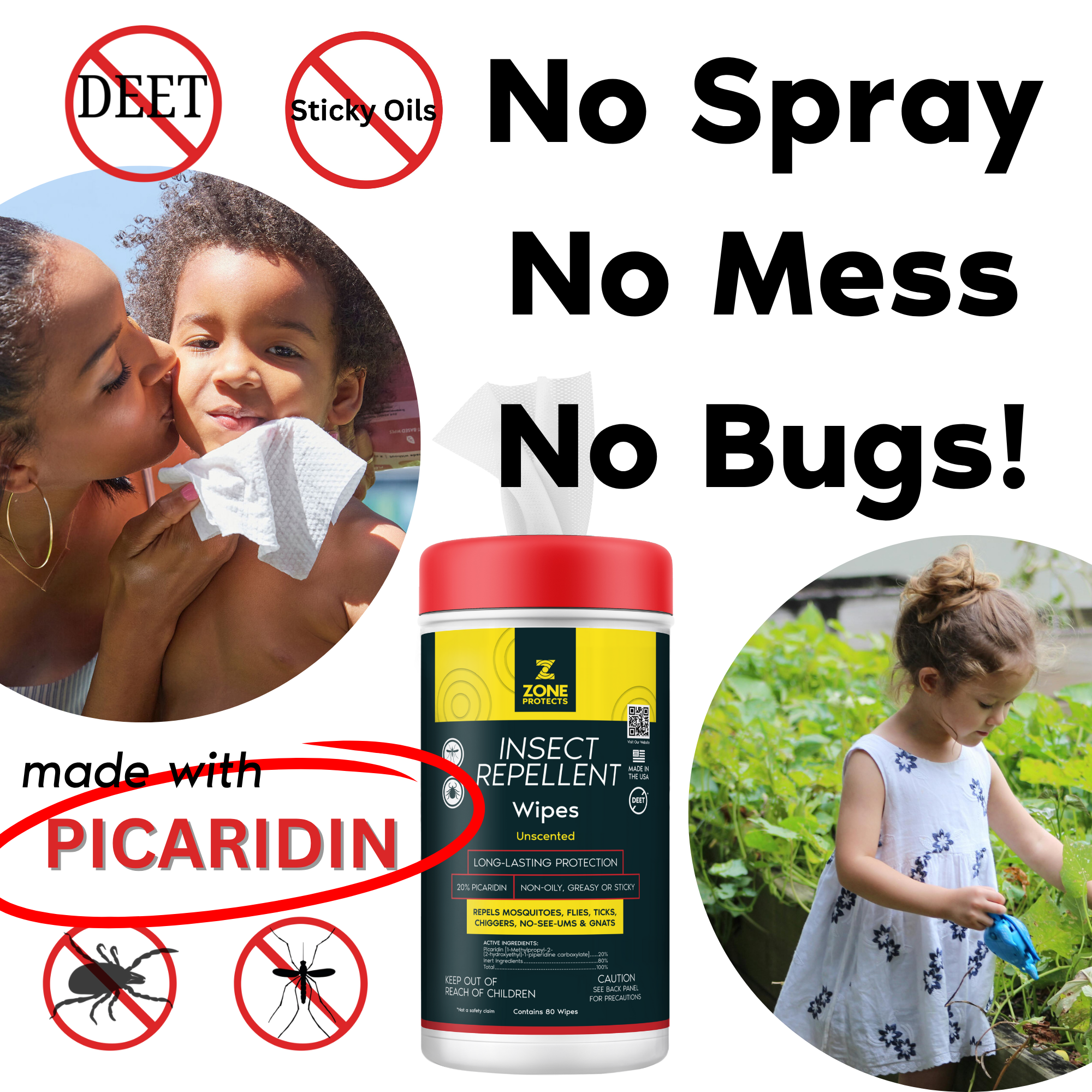 Unscented Picaridin Wipes, 80-ct