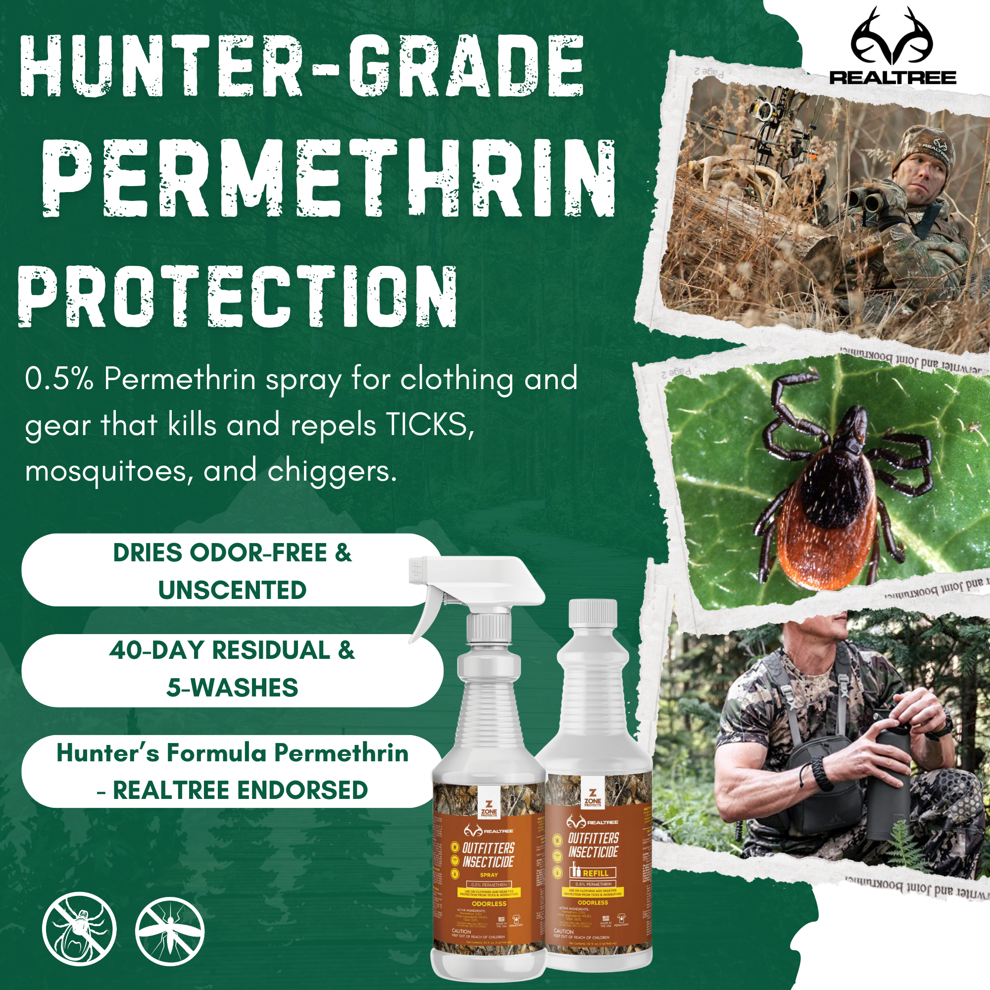 Realtree Outfitter's Permethrin Bundle, 32oz Spray + 32oz Refill