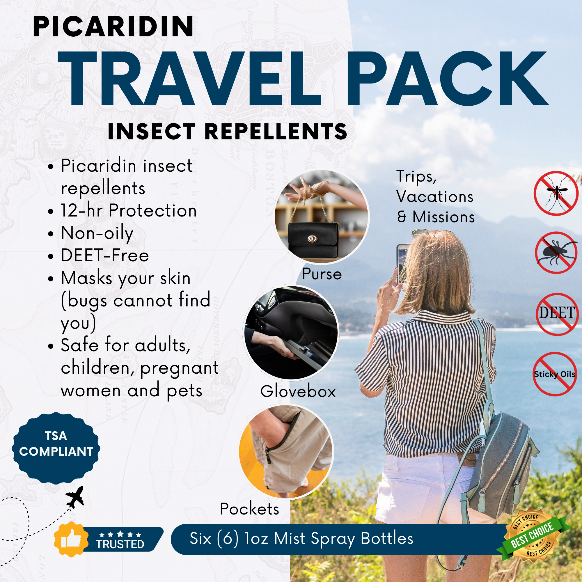 Unscented Picaridin 1oz Travel Pack of 6