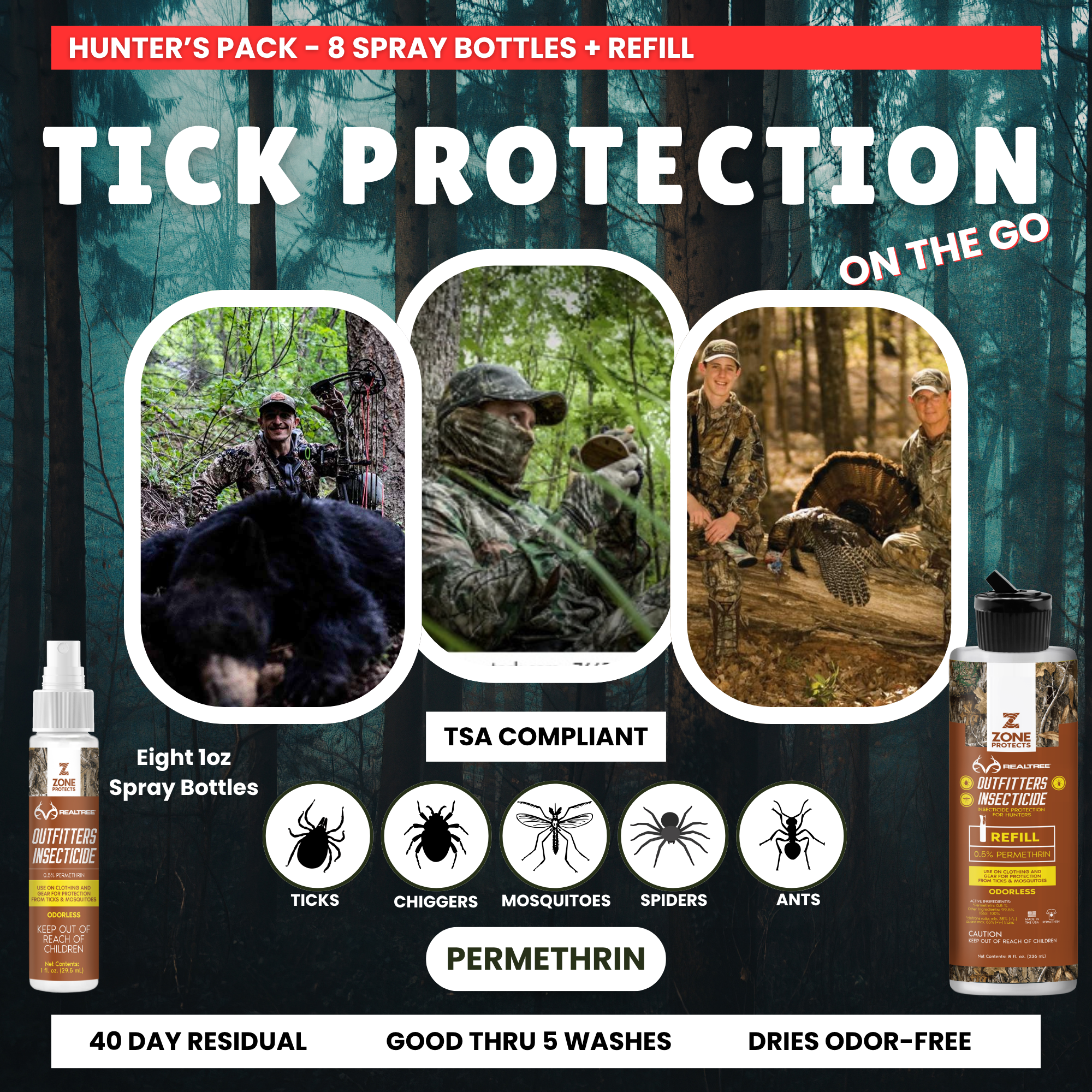 Zone Realtree Outfitters Permethrin 1oz Hunter's Pack of 8 plus Refill