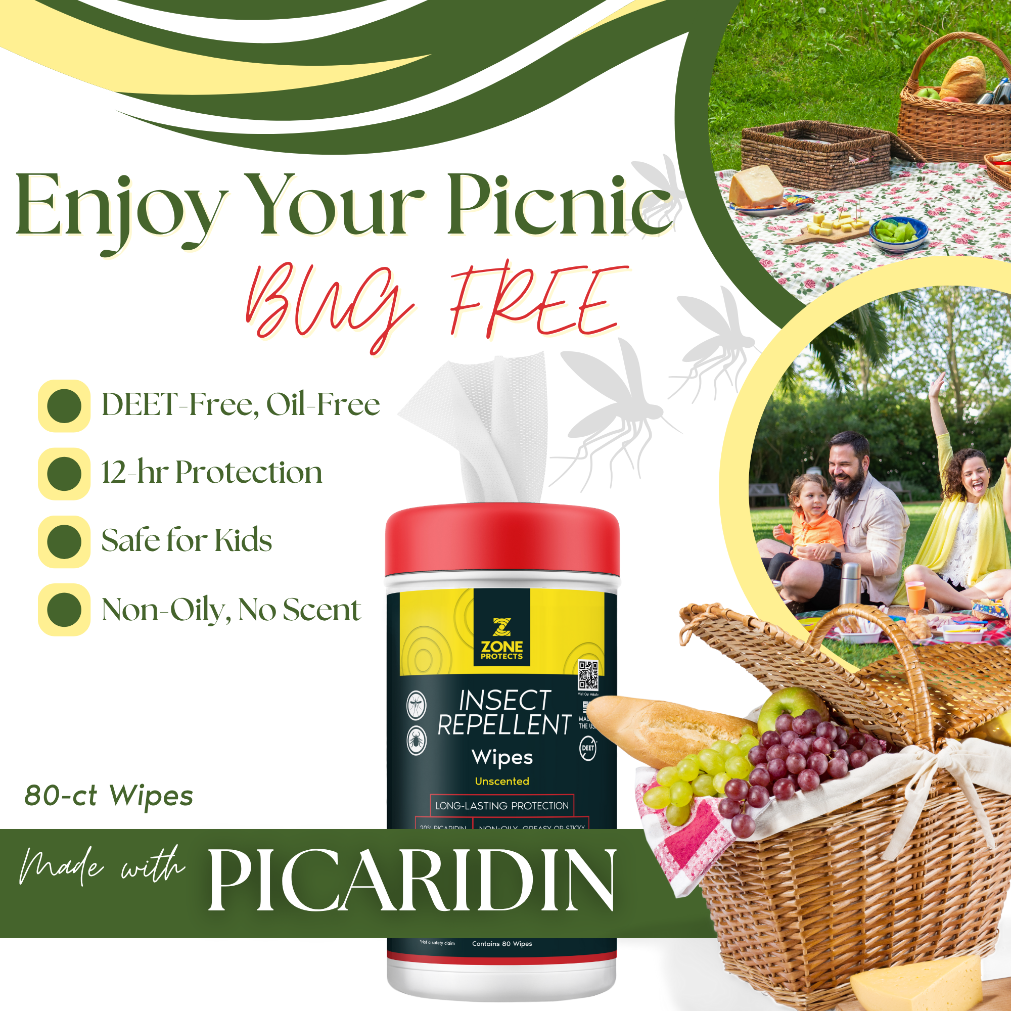 Unscented Picaridin Wipes, 80-ct