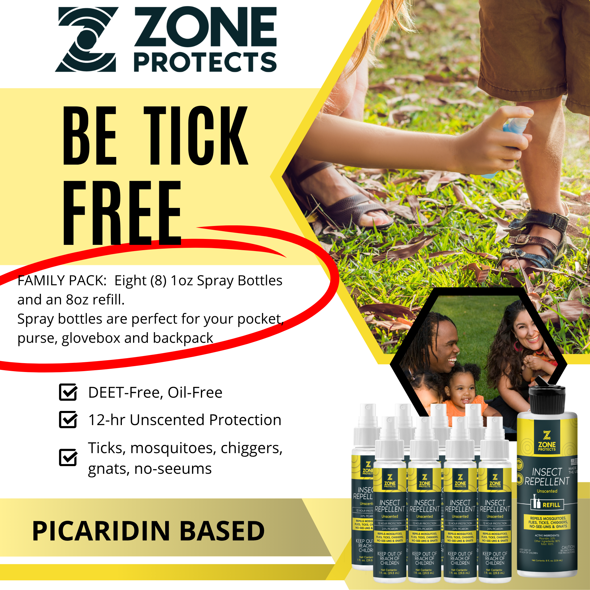 Unscented Insect Repellent Spray, 1oz Family Pack + Refill Bundle